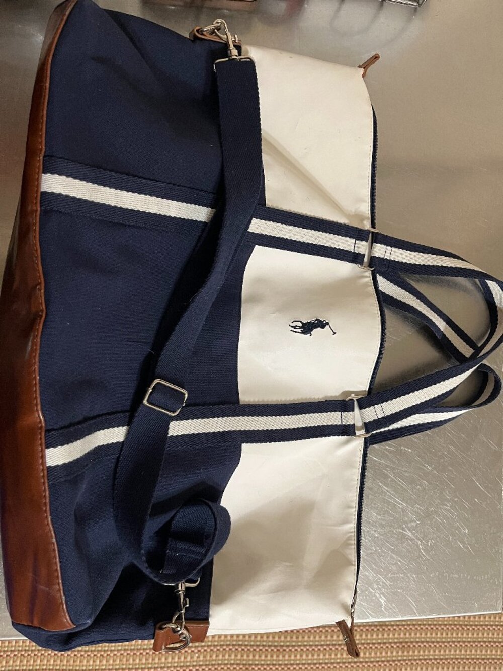 POLO Ralph Lauren Blue and White Duffel Bag